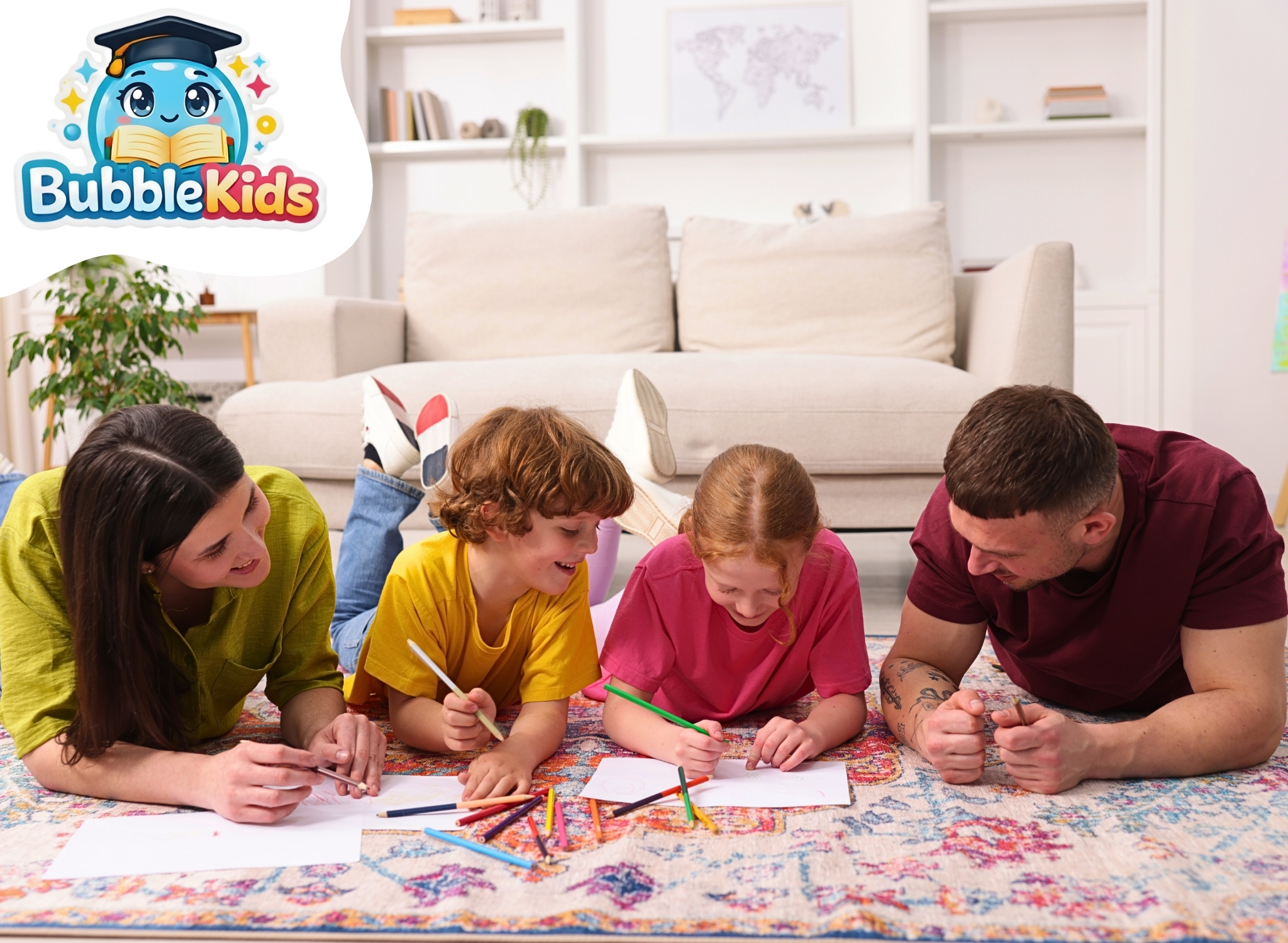 Rodina s deťmi učiaca sa s BubbleKids
